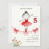 Delicate Sweet Red Ballet Girl Birthday LPM26 招待状 (正面)