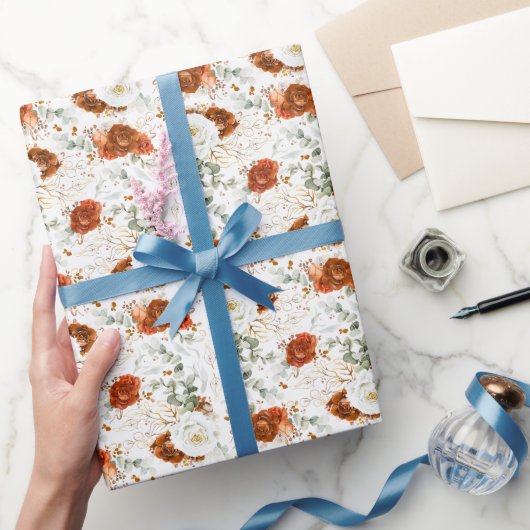 Delicate Terracotta Floral Botanical Gold Leaf ラッピングペーパー (ギフト)