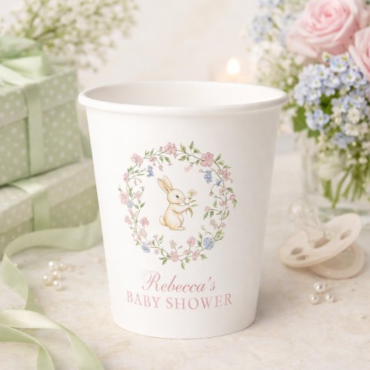 Delicate Vintage Floral Bunny Baby Shower 紙コップ