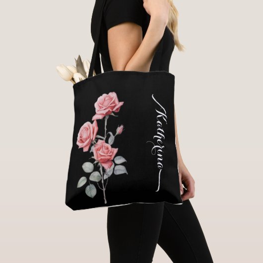 Delicate Watercolor Rose Personalized Tote トートバッグ (クローズアップ)