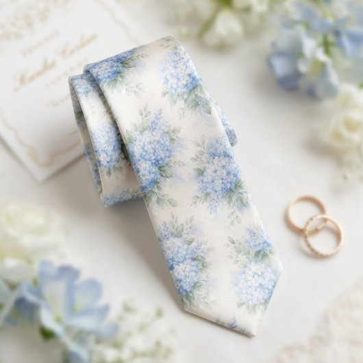 Delicate Watercolor Soft Blue Hydrangea Floral ネクタイ