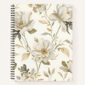 Delicate Watercolor White Floral Pattern ノートブック (正面)