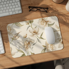Delicate Watercolor White Floral Pattern マウスパッド