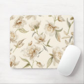 Delicate Watercolor White Floral Pattern マウスパッド (マウス)