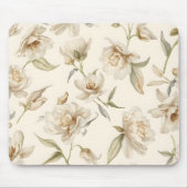 Delicate Watercolor White Floral Pattern マウスパッド (正面)