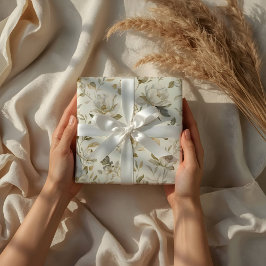 Delicate Watercolor White Floral Pattern ラッピングペーパー