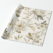 Delicate Watercolor White Floral Pattern ラッピングペーパー (アンロールド)