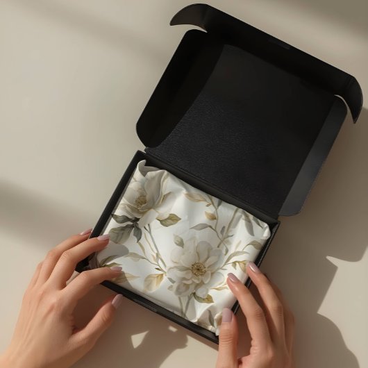 Delicate Watercolor White Floral Pattern 薄葉紙