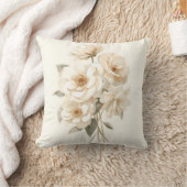 Delicate Watercolor White Flowers Botanical クッション (ブランケット)