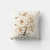 Delicate Watercolor White Flowers Botanical クッション (正面)