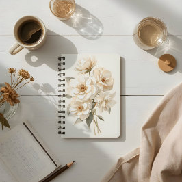 Delicate Watercolor White Flowers Botanical  ノートブック