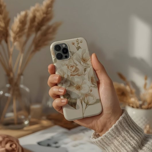 Delicate Watercolor White Flowers Botanical iPhoneケース