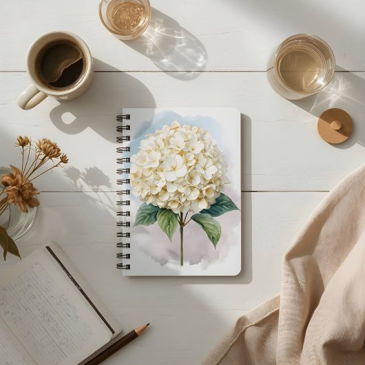 Delicate Watercolor White Hydrangea Bloom ノートブック