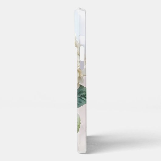 Delicate Watercolor White Hydrangea Bloom iPhoneケース (左側面)