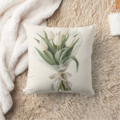 Delicate Watercolor White Tulip Bouquet クッション (ブランケット)