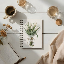 Delicate Watercolor White Tulip Bouquet ノートブック