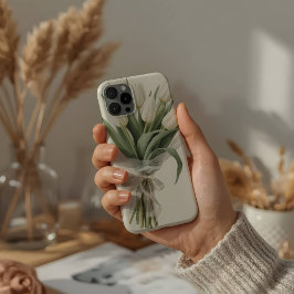 Delicate Watercolor White Tulip Bouquet iPhone 13 Pro Maxケース