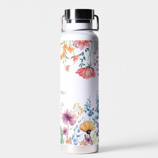 Delicate Watercolor Wildflower Personalized ウォーターボトル (背面)