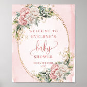 Delicate Welcome Dusty Pink Floral Baby Shower ポスター (正面)