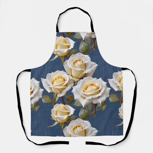 Delicate White And Pale Yellow Roses  エプロン (正面)