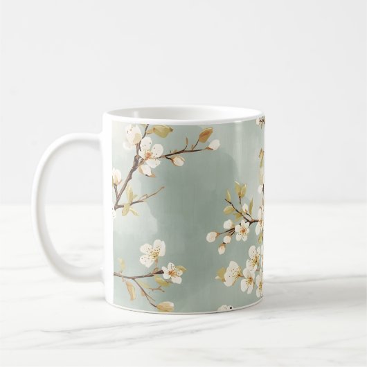 Delicate White Blossom Branch Botanical  コーヒーマグカップ (左)
