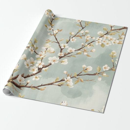 Delicate White Blossom Branch Botanical  ラッピングペーパー (アンロールド)