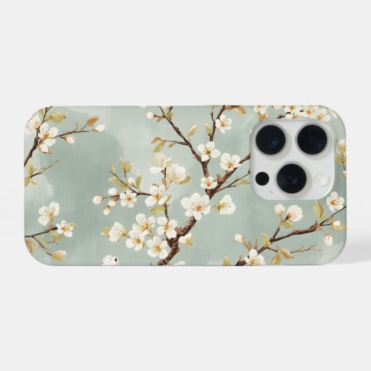 Delicate White Blossom Branch Botanical  iPhoneケース (裏面横)