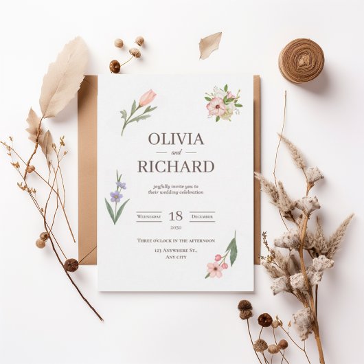 Delicate Wildflower Botanical Wedding Invitation 招待状