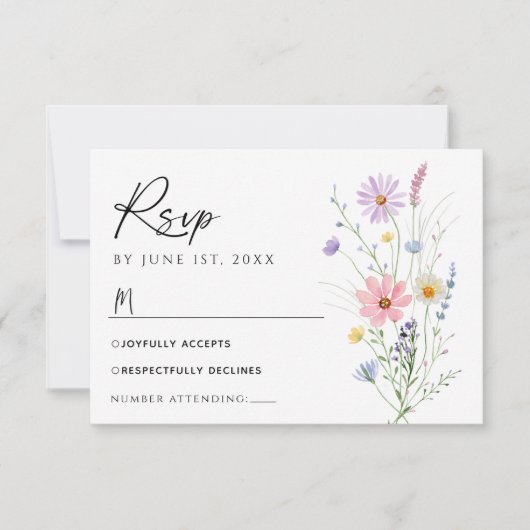 Delicate Wildflower Garden Wedding RSVP Card (正面)