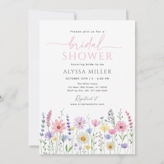 Delicate Wildflower Meadow Bridal Shower 招待状 (正面)