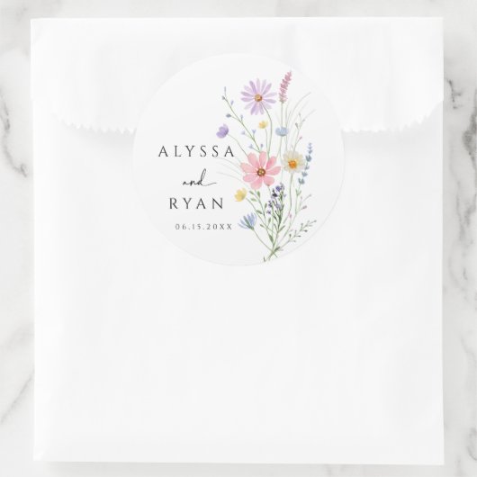 Delicate Wildflower Meadow Wedding ラウンドシール (バッグ)