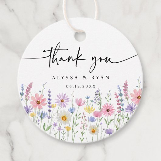 Delicate Wildflower Meadow Wedding Thank You フェイバータグ (正面)