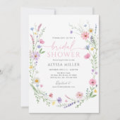 Delicate Wildflower Meadow Wreath Bridal Shower 招待状 (正面)