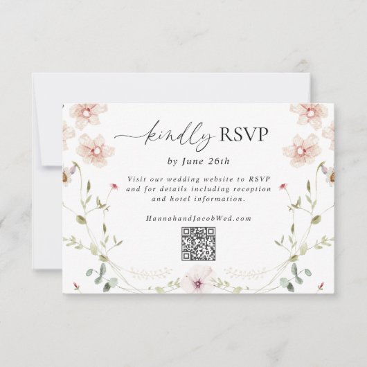 Delicate Wildflower Wedding QR Code 出欠カード (正面)