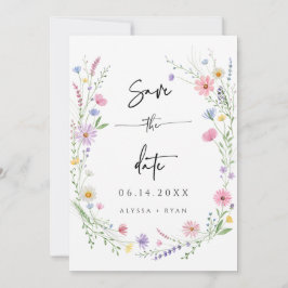 Delicate Wildflower Wedding Save the Date Card 招待状