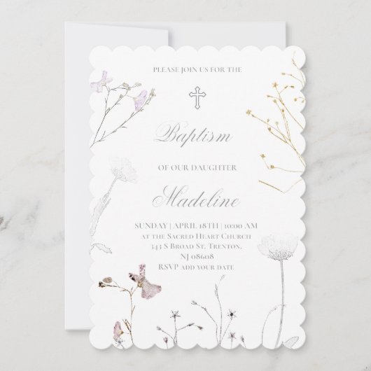 delicate wildflowers Baptism 招待状 (正面)
