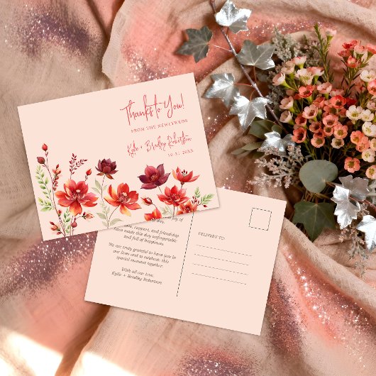Delicate Wildflowers Juicy Red Pinky Pink Wedding ポストカード
