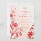 Delicate Wildflowers Juicy Red Pinky Pink Wedding 招待状 (正面)