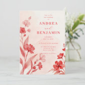 Delicate Wildflowers Juicy Red Pinky Pink Wedding 招待状 (スタンド正面)
