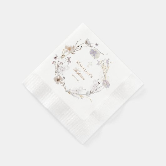 delicate wildflowers wreath Baptism Paper Napkin 縁ありカクテルナプキン (角)