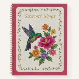 Delicate Wings Embroidered Hummingbird Floral ノートブック