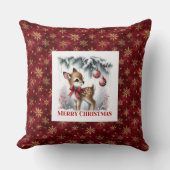 Delicate winter scene baby fawn Christmas pillow  クッション (正面)