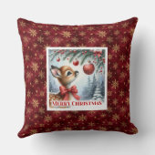 Delicate winter scene baby fawn snowy kids room  クッション (裏面)