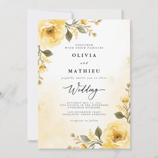 Delicate Yellow Floral Garden Wedding 招待状 (正面)