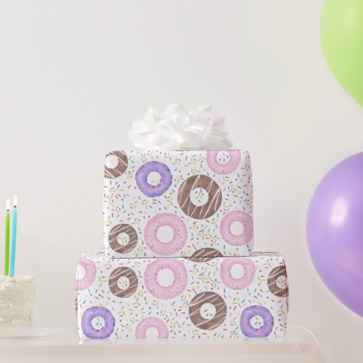 Delicious Donuts on White Wrapping Paper ラッピングペーパー (パーティーギフト)
