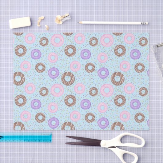 Delicious Donuts Tissue Paper on Blue 薄葉紙 (クラフト)