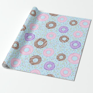 Delicious Donuts Wrapping Paper on Blue ラッピングペーパー