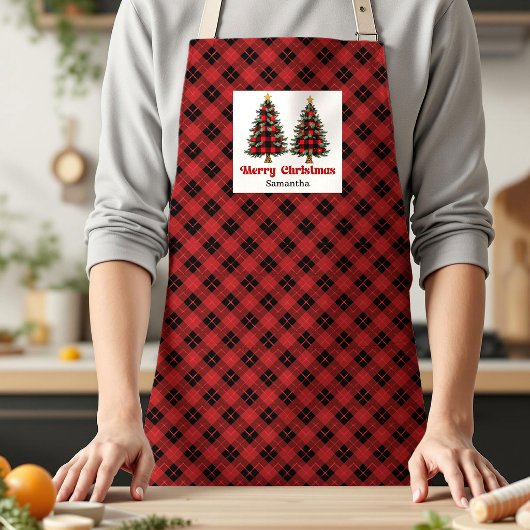 Delightful Buffalo Plaid Trees Personalized Xmas エプロン