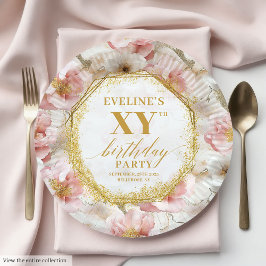 Delightful Dusty Pink Floral Birthday Paper Plates ペーパープレート