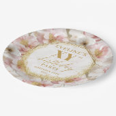 Delightful Dusty Pink Floral Birthday Paper Plates ペーパープレート (アングル)